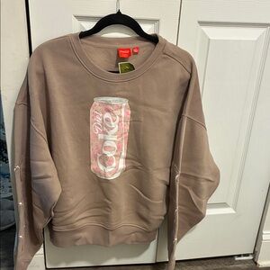 Coca-Cola Taupe Crewneck Sweatshirt with Pink Can Graphic